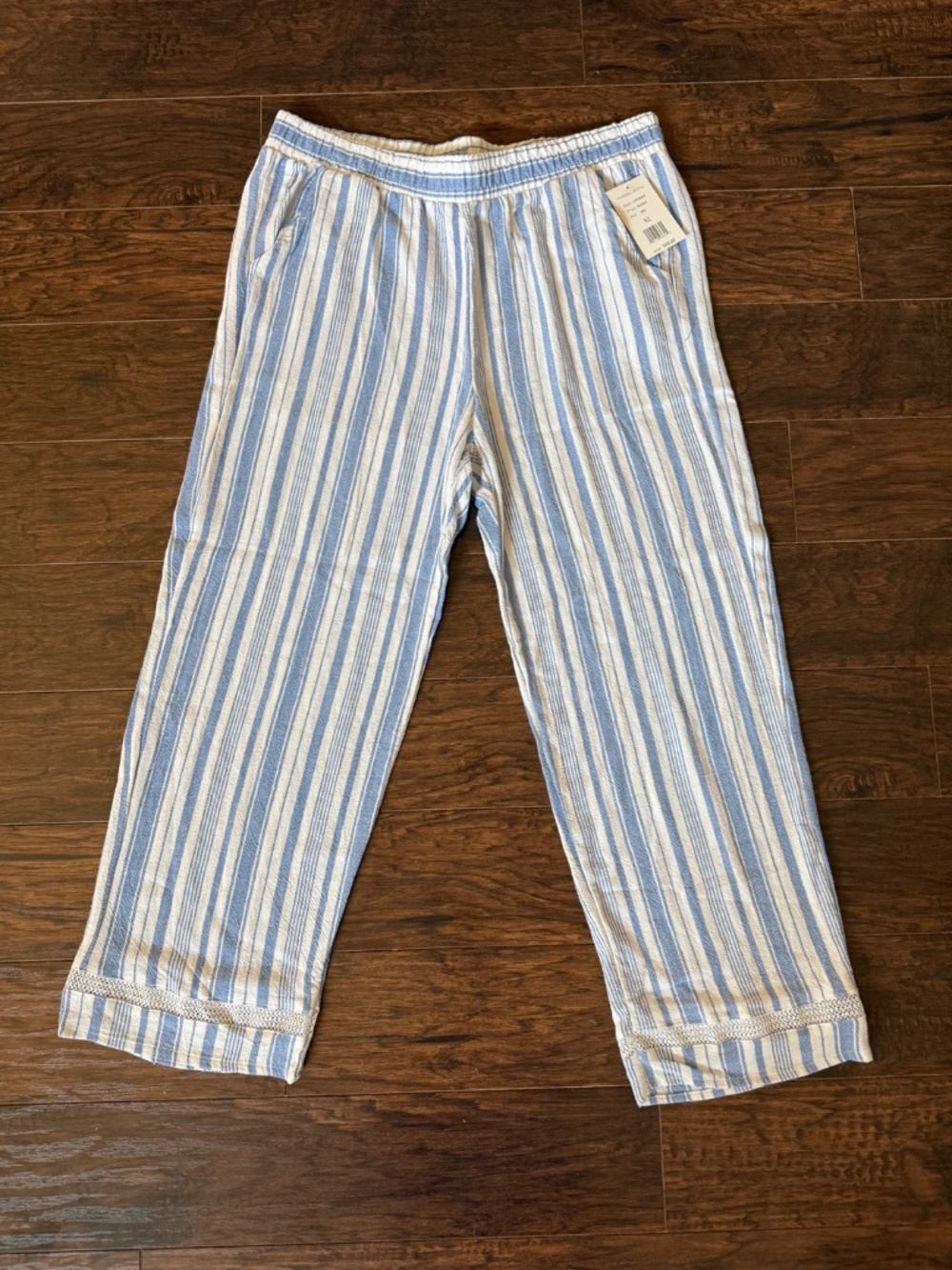 Marissa Olivia Linen Blend Pull-On Pants Blue White Stripe XL NWT Coastal